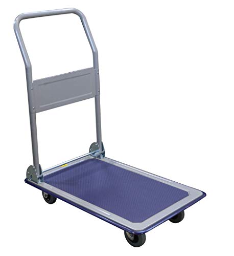 T-EQUIP PFW-150R - Carro de plataforma plegable con revestimiento antideslizante, capacidad 150 kg, carro de transporte, carro de mano, carrito, color plateado y azul