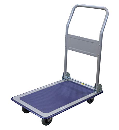 T-EQUIP PFW-150R - Carro de plataforma plegable con revestimiento antideslizante, capacidad 150 kg, carro de transporte, carro de mano, carrito, color plateado y azul
