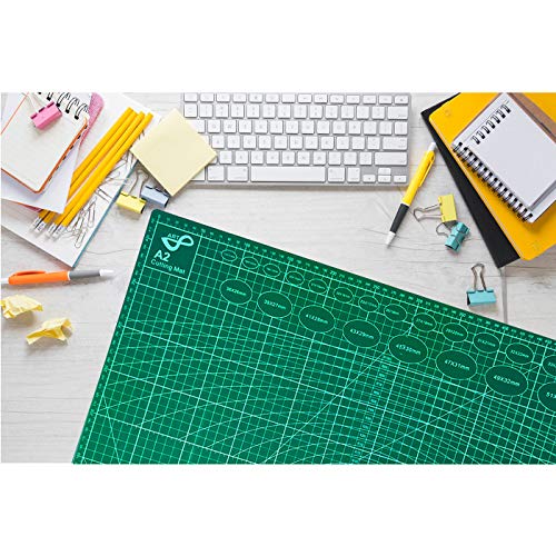 Tabla de Corte A2 Doble Cara 60 x 45cm Plancha de Corte 3 capas para Costura y Manualidades Base de Corte para Patchwork Cutting Mat, Color Verde