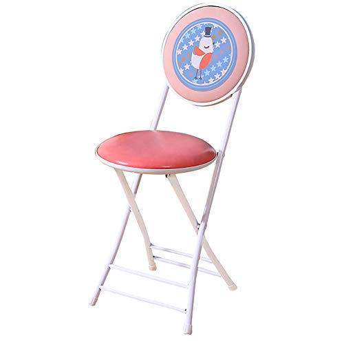 Taburete De Metal Plegable Protable, Silla De Asiento De Tela De Cuero PU Tapizada con Silla De Escritorio con Silla De Respaldo -Rosado H46cm(h18inch)