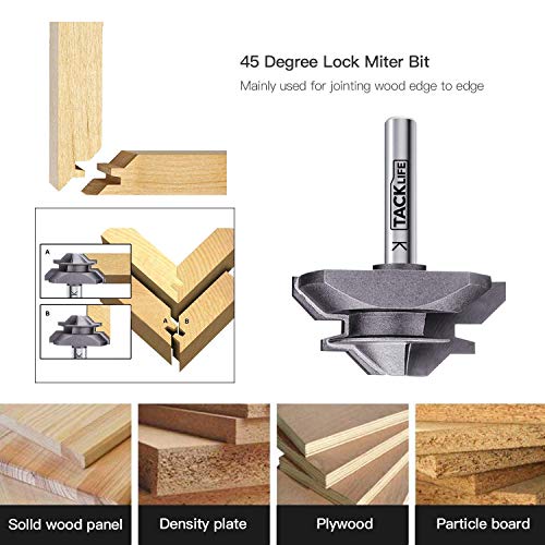 TACKLIFE Broca de Fresadora, Profesionales, 3 Pcs, Vástago de 8 mm, Espiga y Mortaja con 3 Tipos de Rodamientos, más Duros, Paquete de Aleación de Aluminio, para Madera, Muebles de Bricolaje - RB31C