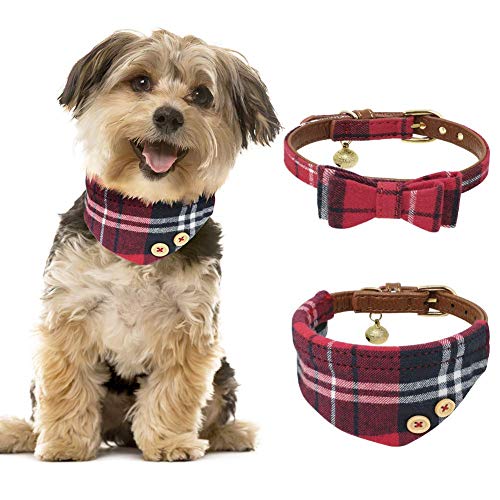 Tacobear 2 Pieza Collar Perro Pequeño Collares para Perros Cuero Collares para Gato Ajustable Perrito Collar Pañuelo Rojo Corbata para Perro pequeño, Cachorro, Gato, Mascota