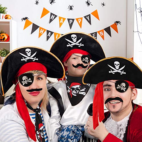Tacobear 36piezas Pirata Niños Accesorios Sombrero Pirata Pañuelo Pirata Niño Parche Pirata Bigotes Postizos para Niño Pirata Fiesta Cumpleaños