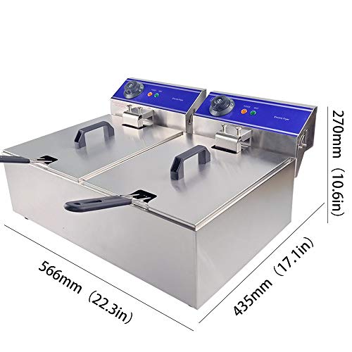 TAIMIKO Freidora eléctrica 20L Comercial 2 Tanques 10L+10L Acero Inoxidable 2x3000W 220V-240V Termostato 60-200 ° C