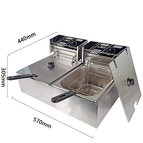 TAIMIKO Freidora Eléctrica 20L Freidora Comercial 2 Tanques 10L+10L Acero Inoxidable 2x2500W 220V-240V Termostato 60-200ºC
