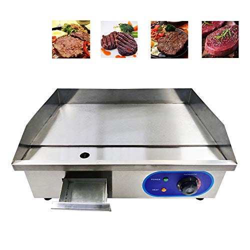 TAIMIKO Plancha Eléctrica Profesional Parrilla de Acero Inoxidable Plancha de Rejilla Lisa 3000W 16.8kg 220-240V Placa Caliente Comercial Parrilla de Barbacoa certificación CE