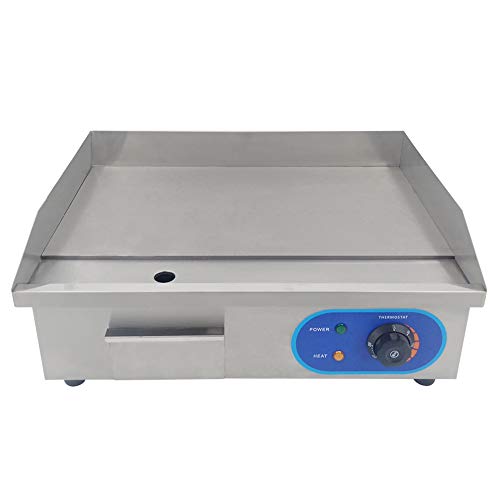 TAIMIKO Plancha Eléctrica Profesional Parrilla de Acero Inoxidable Plancha de Rejilla Lisa 3000W 16.8kg 220-240V Placa Caliente Comercial Parrilla de Barbacoa certificación CE