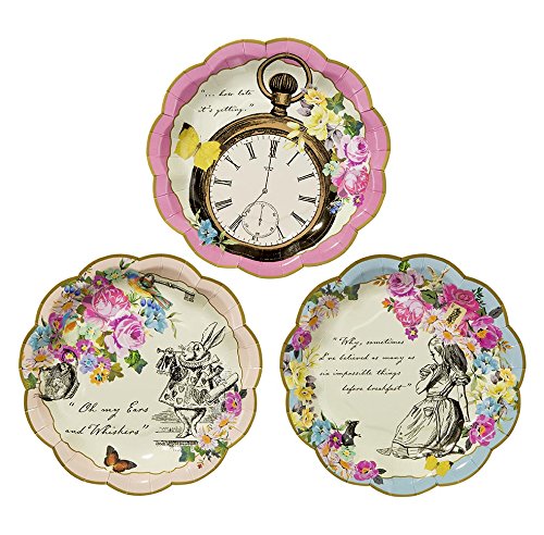 Talking Tables Alicia en el País de las Maravillas Bundle para fiestas/bodas | Diseñador Mad Hatter Tea Party Plates & Alice Luncheon y servilletas de cóctel
