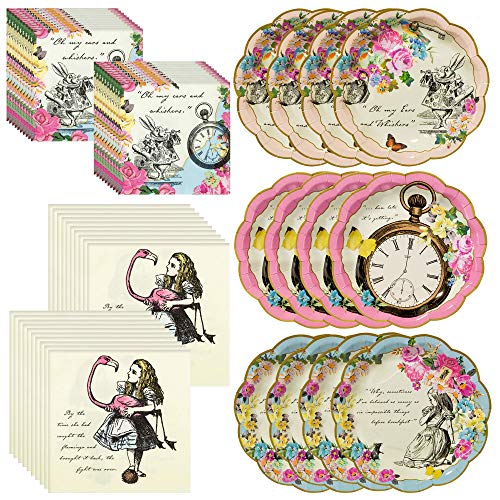 Talking Tables Alicia en el País de las Maravillas Bundle para fiestas/bodas | Diseñador Mad Hatter Tea Party Plates & Alice Luncheon y servilletas de cóctel