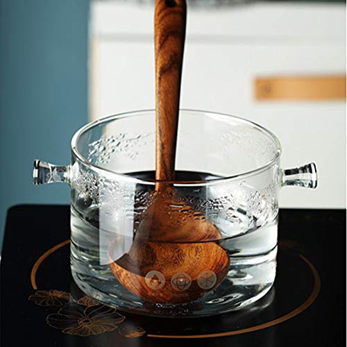 TAMUME 1.5L Olla de Sopa de Vidrio para Placa de Inducción con Manijas Fáciles de Agarrar, Estofado de Olla con Tapa Cubierta para Verduras y Sopa (2 perillas)