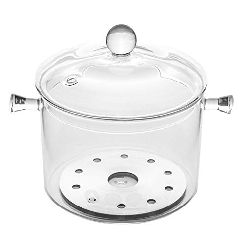 TAMUME 1.5L Olla de Sopa de Vidrio para Placa de Inducción con Manijas Fáciles de Agarrar, Estofado de Olla con Tapa Cubierta para Verduras y Sopa (2 perillas)