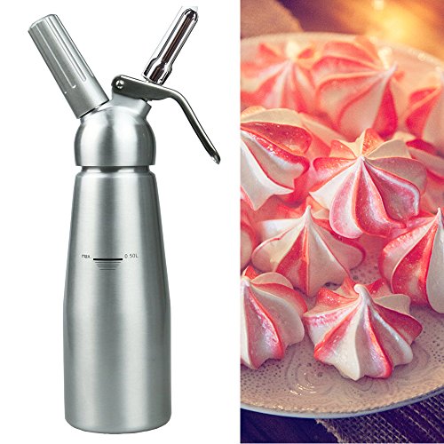 TAMUME Batidor de Crema Sifón Dispensador con 3 Boquillas de Acero Inoxidable y Cepillo de Limpieza, 500 ml - Acero Inoxidable