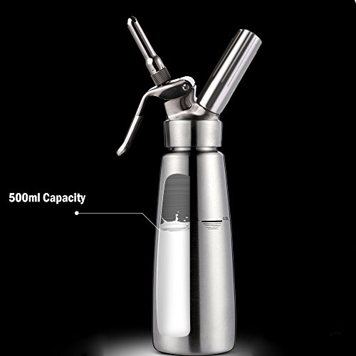 TAMUME Batidor de Crema Sifón Dispensador con 3 Boquillas de Acero Inoxidable y Cepillo de Limpieza, 500 ml - Acero Inoxidable