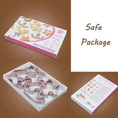 TAMUME Princesa Kit de Galletas Incluyendo la Varita Mágica, Corona, Palacio, Anillo de Diamante y del Caballo Acero Inoxidable Molde de la Galleta Conjunto de Hornear Pack de 5 (Princesa)
