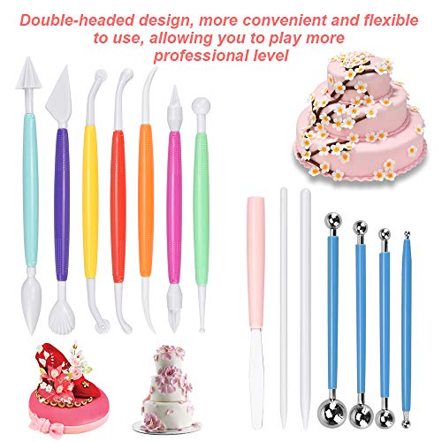 TANCUDER 14 PCS Herramientas de Fondant de Gofrado Herramienta de Decoración de Modelado de Pasteles Herramientas de Escultura Multifuncional para Modelar Fondant Tartas Galletas