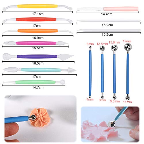 TANCUDER 14 PCS Herramientas de Fondant de Gofrado Herramienta de Decoración de Modelado de Pasteles Herramientas de Escultura Multifuncional para Modelar Fondant Tartas Galletas