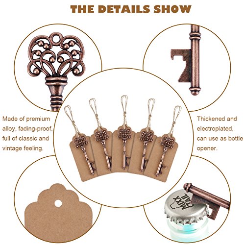 TankerStreet 30 Piezas Llavero Abridor de Botellas Vintage Abrebotellas Clave Esqueleto Metal Decorado con Tarjeta de Escorto Etiqueta Cordel para Boda Fiesta Cumpleaños DIY Collar Equipo Favor Bronce