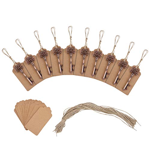 TankerStreet 30 Piezas Llavero Abridor de Botellas Vintage Abrebotellas Clave Esqueleto Metal Decorado con Tarjeta de Escorto Etiqueta Cordel para Boda Fiesta Cumpleaños DIY Collar Equipo Favor Bronce