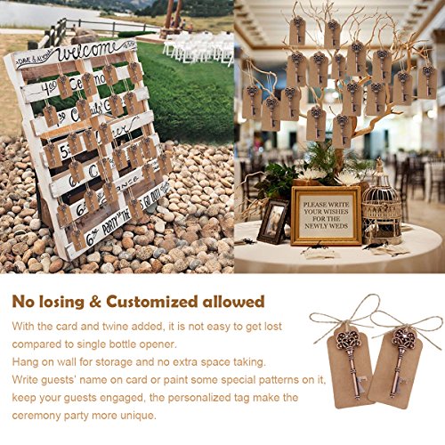 TankerStreet 30 Piezas Llavero Abridor de Botellas Vintage Abrebotellas Clave Esqueleto Metal Decorado con Tarjeta de Escorto Etiqueta Cordel para Boda Fiesta Cumpleaños DIY Collar Equipo Favor Bronce