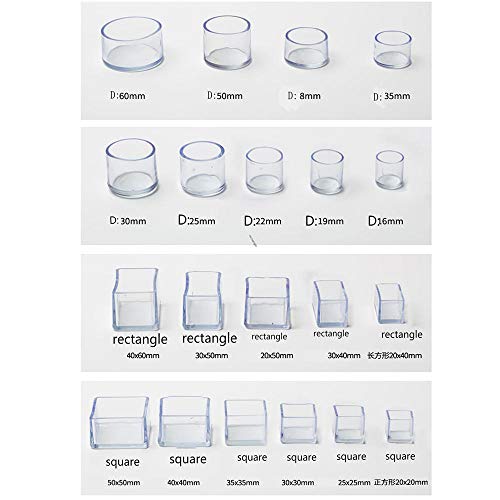Tapas De Patas De Sillas Tapas De Patas De Sillas De Silicona Tazas Almohadillas Muebles Cubiertas De Mesas Protectores De Pisos-Transparente_Cuadrado / 25 * 25 Mm / 24 Piezas