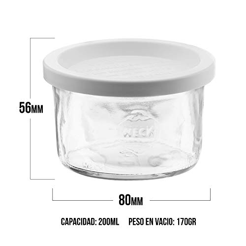 TAPAS & ENVASES RIOJA Weck Tarros Cristal Botes con Tapa de clipar para conservas sin bpa Tarro hermetico de Cocina para congelador microondas Pack de 10 tarros Weck de 200 Ml