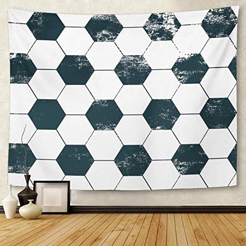 Tapiz de fútbol con diseño de pelota de fútbol con hexágono negro abstracto patrón deportivo repetido, tapices para colgar en la pared para sala de estar, 130 x 150 cm