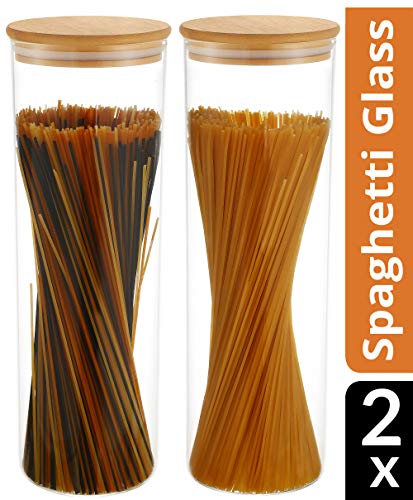 Tarro de Almacenamiento para Espaguetis Set de 2 - Hermético con Tapa - Apto para lavavajillas - Alto 30cm