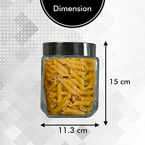 Tarro de Cristal con Tapa - Botes Cristal Cocina - Cierre Acero Inoxidable para Alimentos - Almacenamiento Hermético - Pack de Envases - Tarros - Pasta Galletas Conservas Cereal Despensa (1200ml)