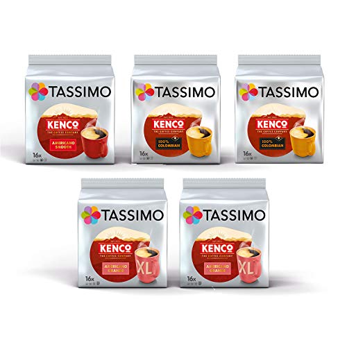 Tassimo Coffee Kenco Bundle Cápsulas de Café - Kenco Americano Smooth/Americano Grande/reine kolumbianische - 5 Paquetes (80 Porciones)