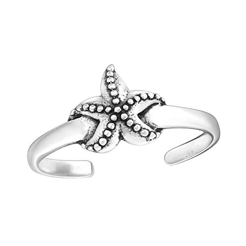 Tata Gisèle © - Anillo de pie de plata 925/000 rodiada – Ajustable – Estrella de mar con sus pequeños puntos de plata – 8 mm