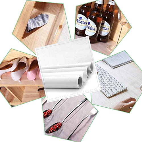 TATAFUN Protector Antideslizante Cocina 3 Rollos, Antibacterianas Mat Impermeable Estera del Refrigerador, Estantes el Gabinete Estera Cuttable, Forro de Cajón Reutilizable(Blanco)