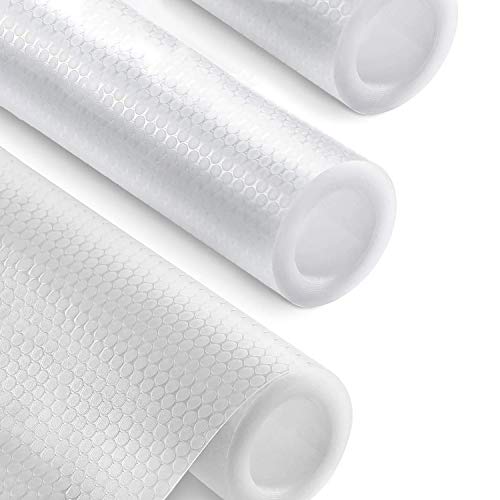 TATAFUN Protector Antideslizante Cocina 3 Rollos, Antibacterianas Mat Impermeable Estera del Refrigerador, Estantes el Gabinete Estera Cuttable, Forro de Cajón Reutilizable(Blanco)
