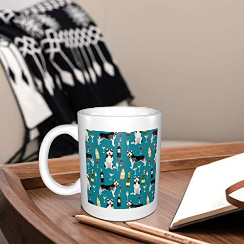 Taza de café divertida, Husky Wine Cocktails Dog Breed Teal 325 ml taza y taza de agua para oficina, hogar, escuela, el mejor regalo para amigos y familia