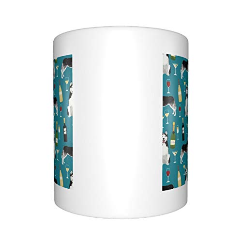 Taza de café divertida, Husky Wine Cocktails Dog Breed Teal 325 ml taza y taza de agua para oficina, hogar, escuela, el mejor regalo para amigos y familia