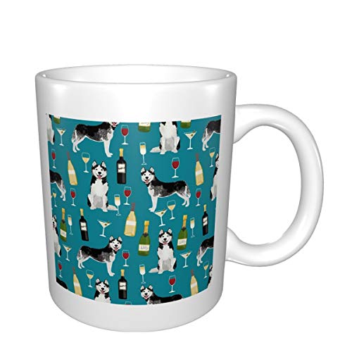 Taza de café divertida, Husky Wine Cocktails Dog Breed Teal 325 ml taza y taza de agua para oficina, hogar, escuela, el mejor regalo para amigos y familia