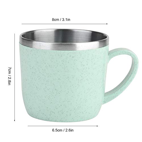 Taza de Paja de Trigo de Acero Inoxidable Frascos Térmicos Aislamiento Agua Jugo de Café Taza de Leche 220 ml(Verde)