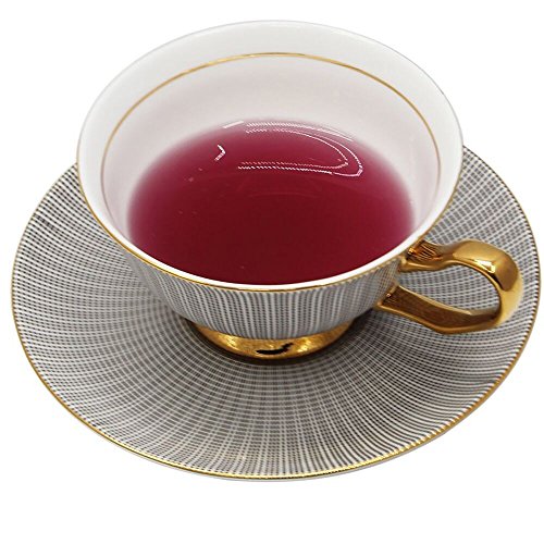 Taza de porcelana china para té y café con plato y cuchara. Rosa , Porcelana de ceniza de hueso, negro, Set of 1 with gift box