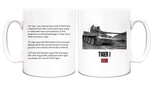 Taza de té, taza de cerámica blanca, taza de café de tigre, historia alemana de la Segunda Guerra Mundial, idea de regalo educativa, 325 ml