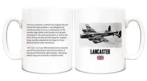 Taza de té, taza de cerámica blanca, taza de café Lancaster Bomber Británico historia de la Segunda Guerra Mundial, idea de regalo educativa, 325 ml