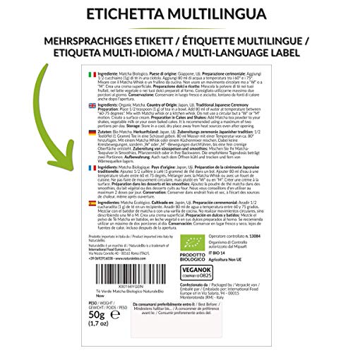 Té Verde Matcha Orgánico Japonés En Polvo [ Calidad Premium ] 50g. Matcha Biológico Cultivado En Japón, Uji, Kyoto. Té Bio Grado Premium. Matcha Ecológico Ideal Para Beber, En a Cocina Y Con Latte