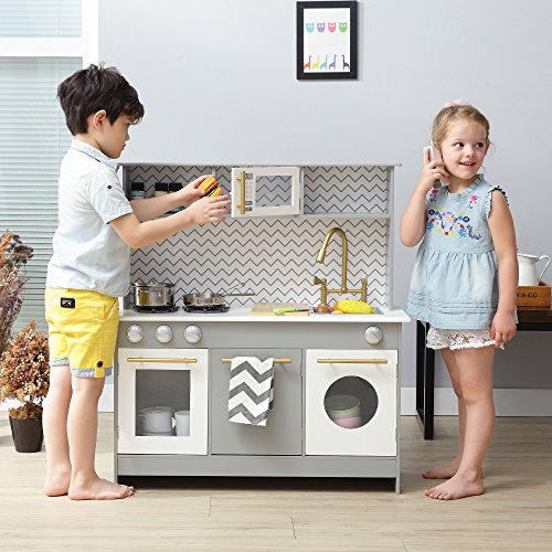 Teamson Kids- Berlin Cocina de Juguete de Madera, Color Gris Blanco (TD-12681A)