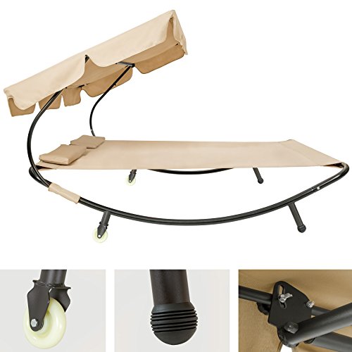 TecTake 800089 Tumbona Doble de Jardín, Parasol Plegable, 2 Cojines, Estructura de Metal, Interior & Exterior (Beige | No. 401223)