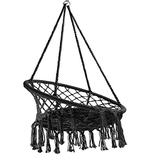 TecTake 800689 - Silla Colgante, Hamaca con Cojín, Estructura de Acero, Ideal para Jardín Exterior Terraza (Negro | No. 403115)