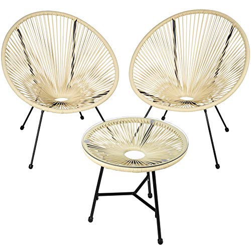 TecTake 800730 Set de 2X Sillas con Mesa, Sillas Redondas Acapulco, Estructura de Acero, Estilo Retro, Muebles Exterior Jardín Patio Terraza -Disponible en Diversos Colores (Beige | No. 403310)