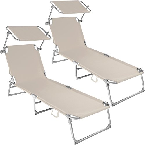 TecTake Cama Hamaca Tumbona Plegable FIBRELINE Parasol Playa Piscina Jardin (2X Beige)