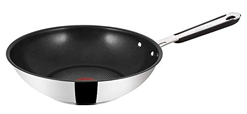 Tefal E79219, Jamie Oliver Sartén Wok, 28 cm de diámetro, apta para inducción, acero inoxidable, 48.5 x 29.4 x 12.8 cm