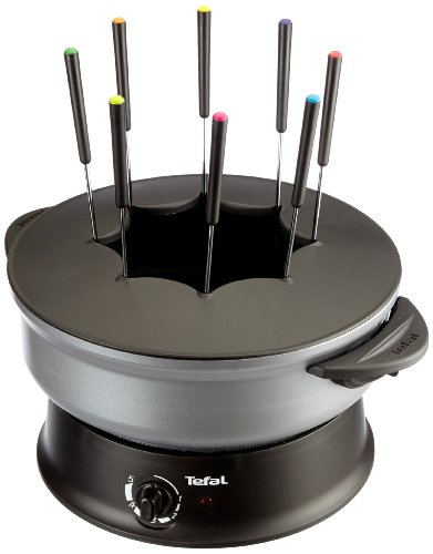 Tefal WK3020 - Wok y fondue compactas, 1200 W, recubrimiento antiadherente, negro/plateado