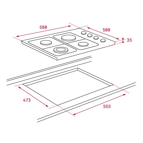 Teka ENCIMERA HLX 60 4G AL - Placa Incorporado, Gas, Acero inoxidable, Giratorio, 58 x 55 x 3,5 cm