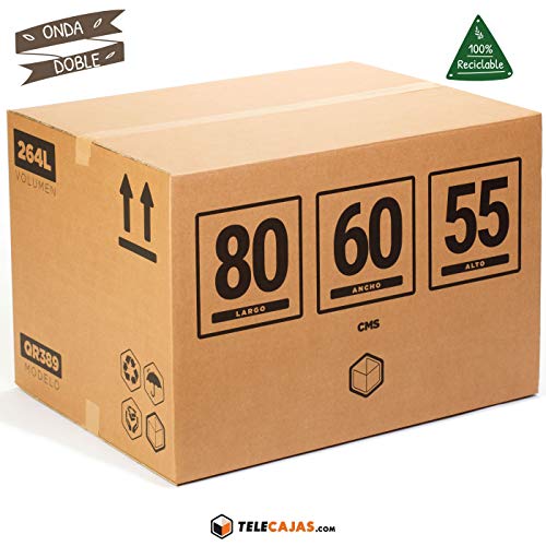 TeleCajas® | Cajas de Cartón Gigantes | Doble Pared REFORZADA | 80x60x55 cms | Pack de 4 uds (4x)
