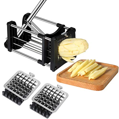 Telle Cortador de Patatas, Patatas Fritas con 2 Cuchillas de Repuesto afiladas de Acero Inoxidable súper de Diferentes tamaños y pies Antideslizantes, Papas, Zanahorias y pepinos